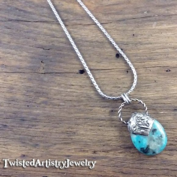 Aqua Kiwi Jasper Teardrop Pendant Necklace - Picture 3 of 6